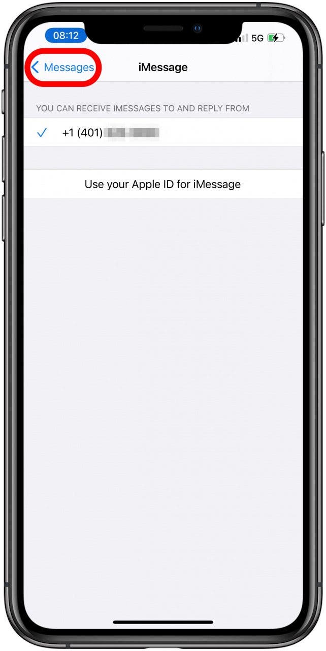 Revenez en appuyant sur Messages.