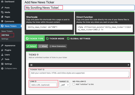 Accédez à News Tickers » Ajouter un nouveau Accédez à News Tickers » Ajouter un nouveau