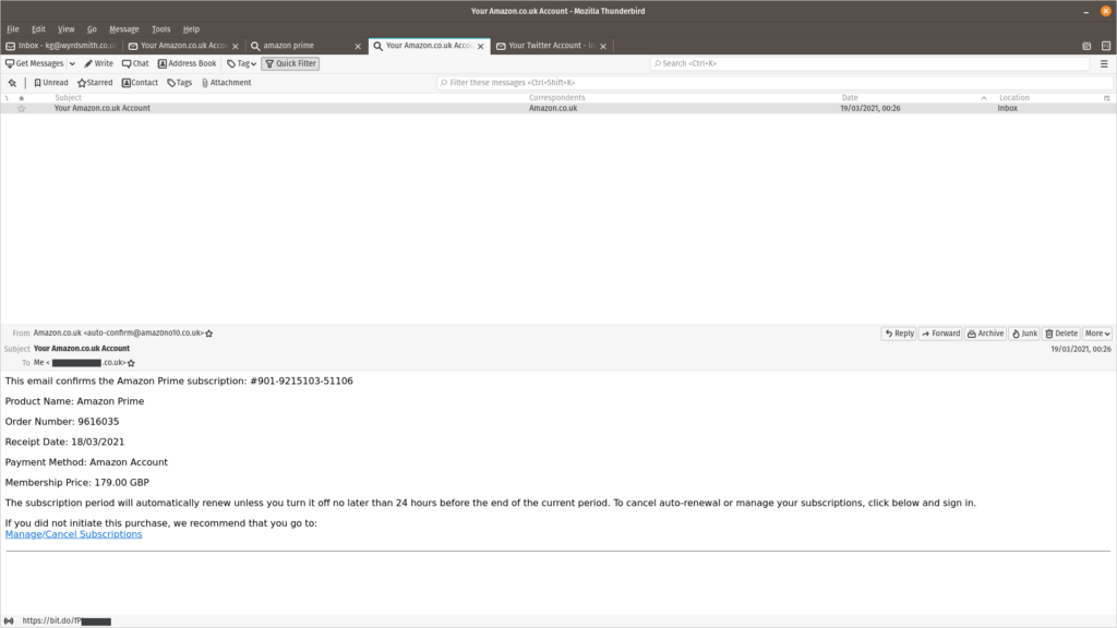 A quoi ressemble un e mail de phishing Amazon