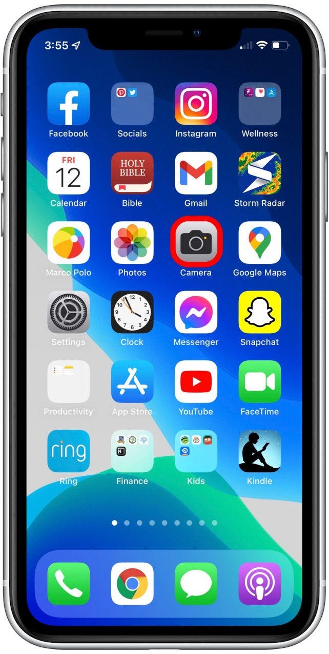 appuyez sur l'application appareil photo pour la photo en direct