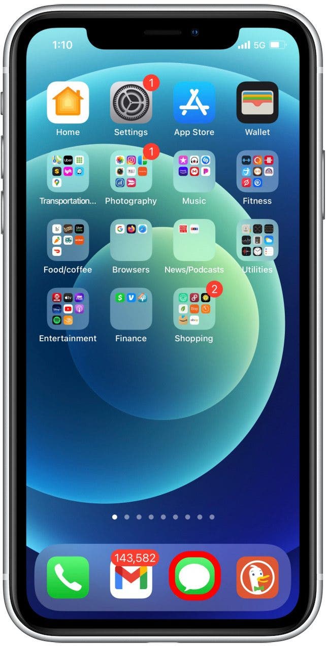 Comment envoyer des feux d'artifice sur iPhone étape 1 - Ouvrir iMessage