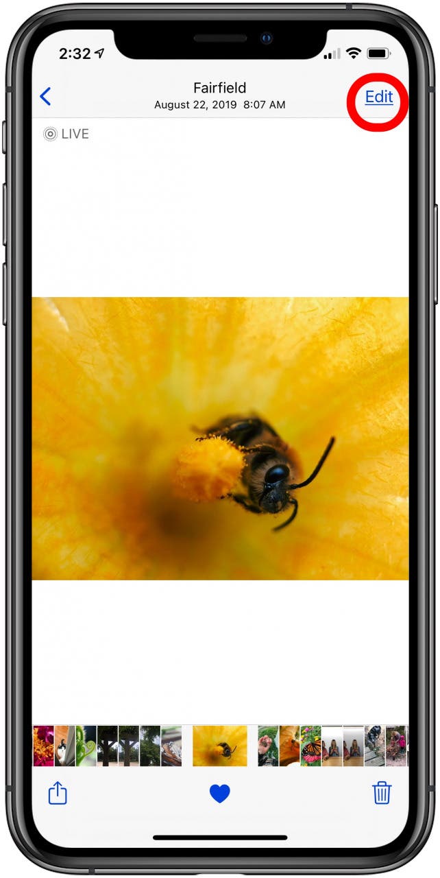 choisissez la photo en direct et appuyez sur modifier