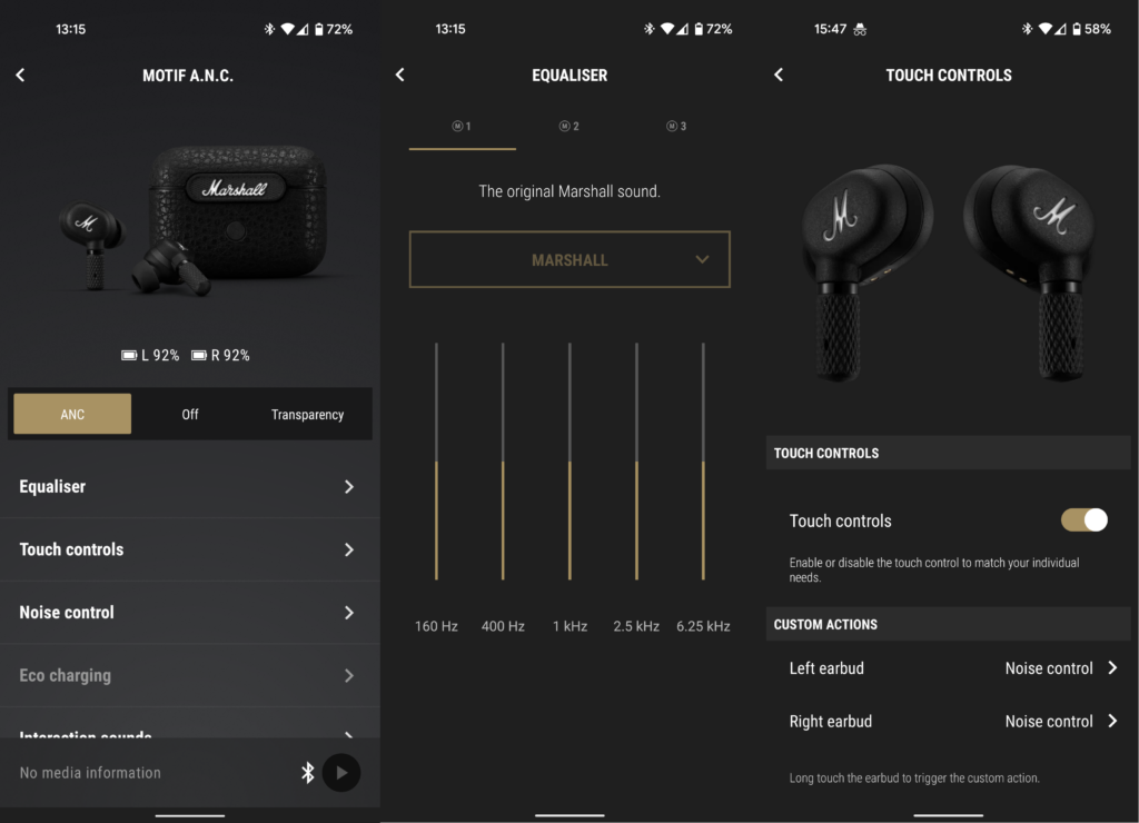 L'interface de l'application Marshall