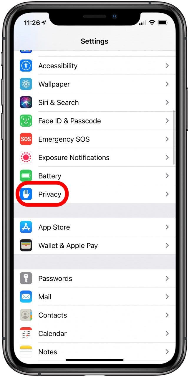 paramètres de confidentialité iphone