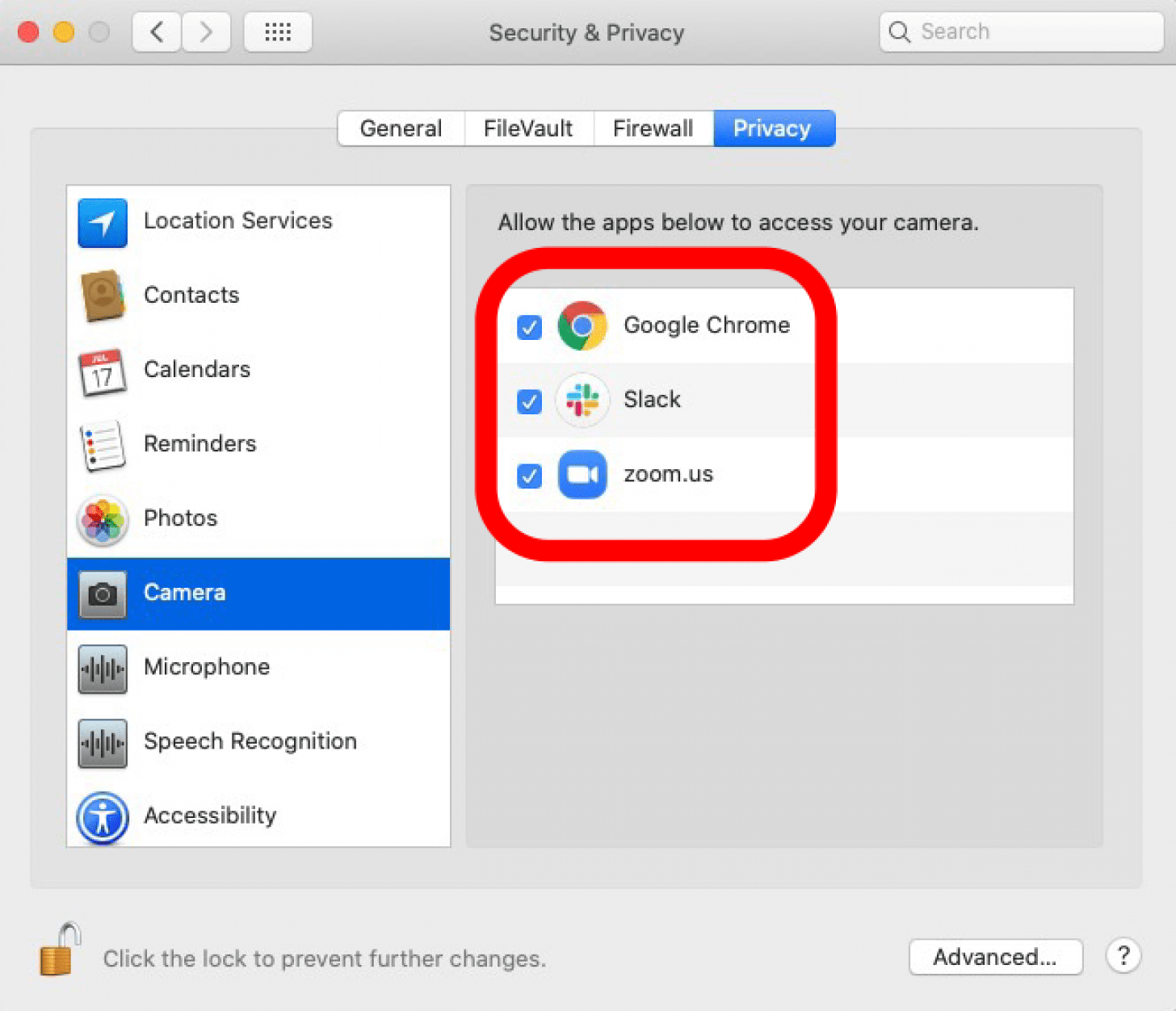 paramètres de sécurité et de confidentialité mac