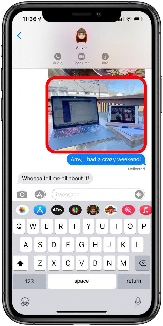 Localisez l'image que vous souhaitez enregistrer à partir de l'application Messages