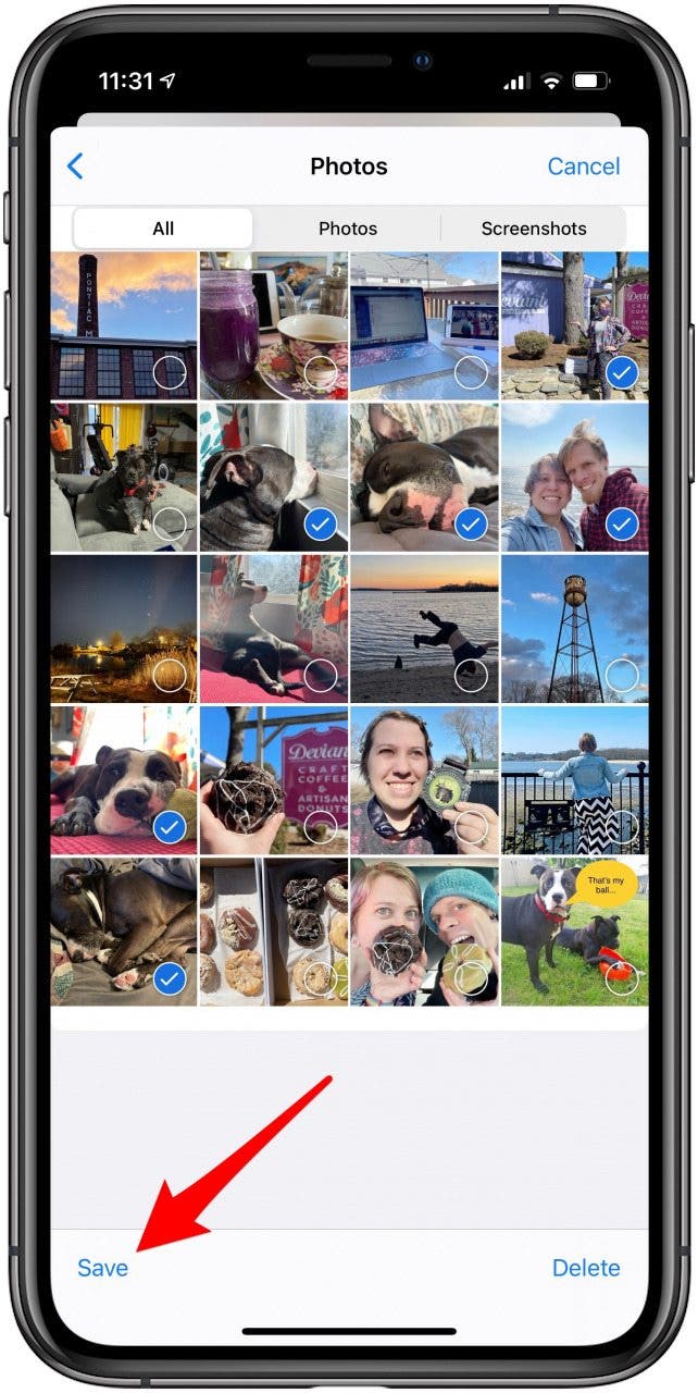 Appuyez sur Enregistrer pour télécharger les photos sur votre iPhone.