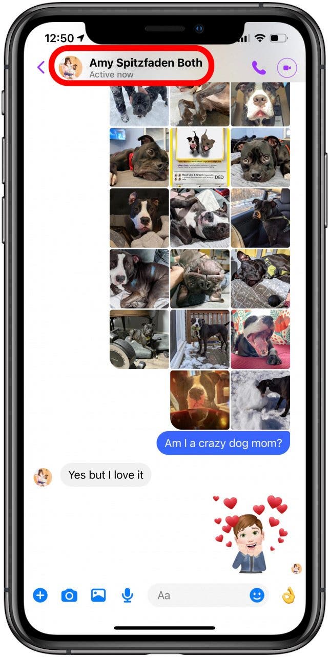 Appuyez sur le nom de votre contact en haut de l'écran.