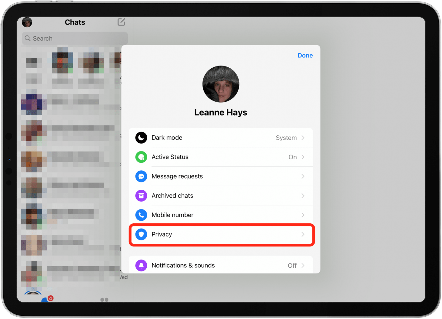 ajouter un identifiant tactile à facebook messenger
