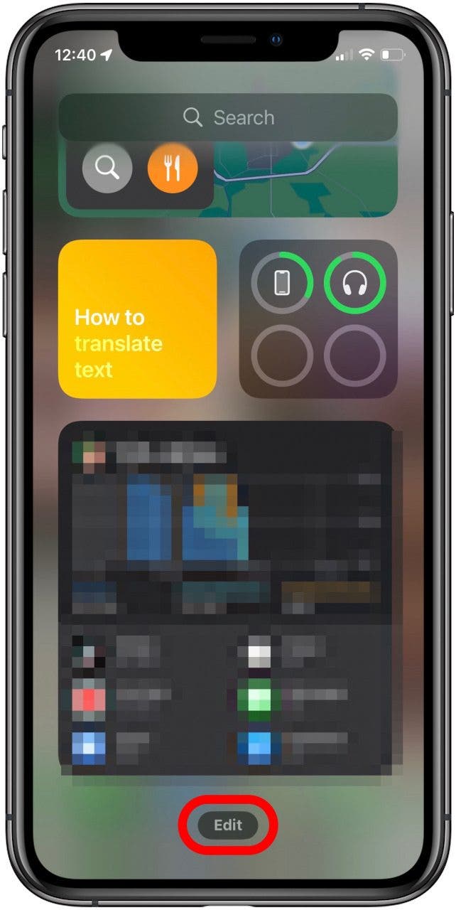appuyez sur modifier dans la vue d'aujourd'hui pour supprimer les widgets