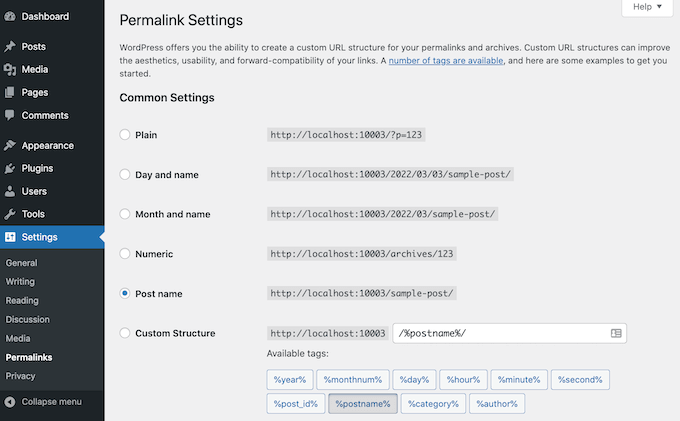 paramètres-permalien-paramètres Les paramètres de permalien WordPress.