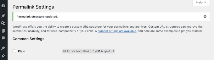 permalien-structure-mise à jour Notification « Structure du permalien mise à jour » de WordPress.