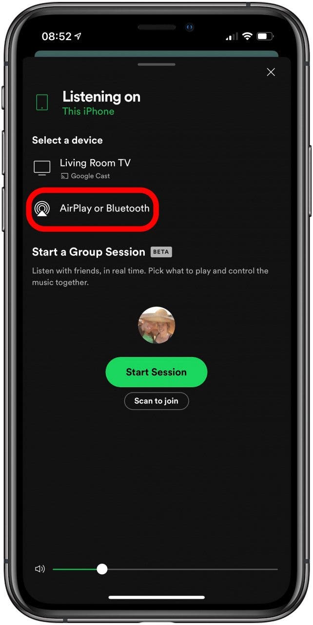Appuyez sur AirPlay ou Bluetooth sous Sélectionner un appareil.