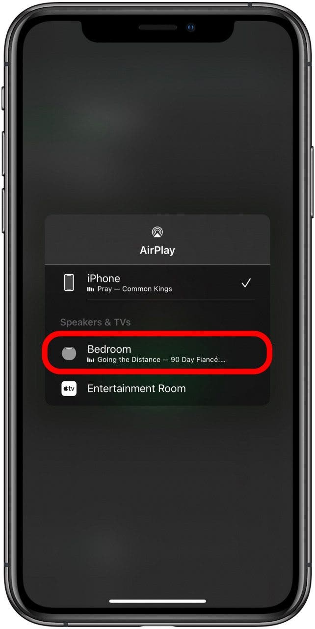 Sélectionnez le HomePod sur lequel vous souhaitez écouter de la musique.
