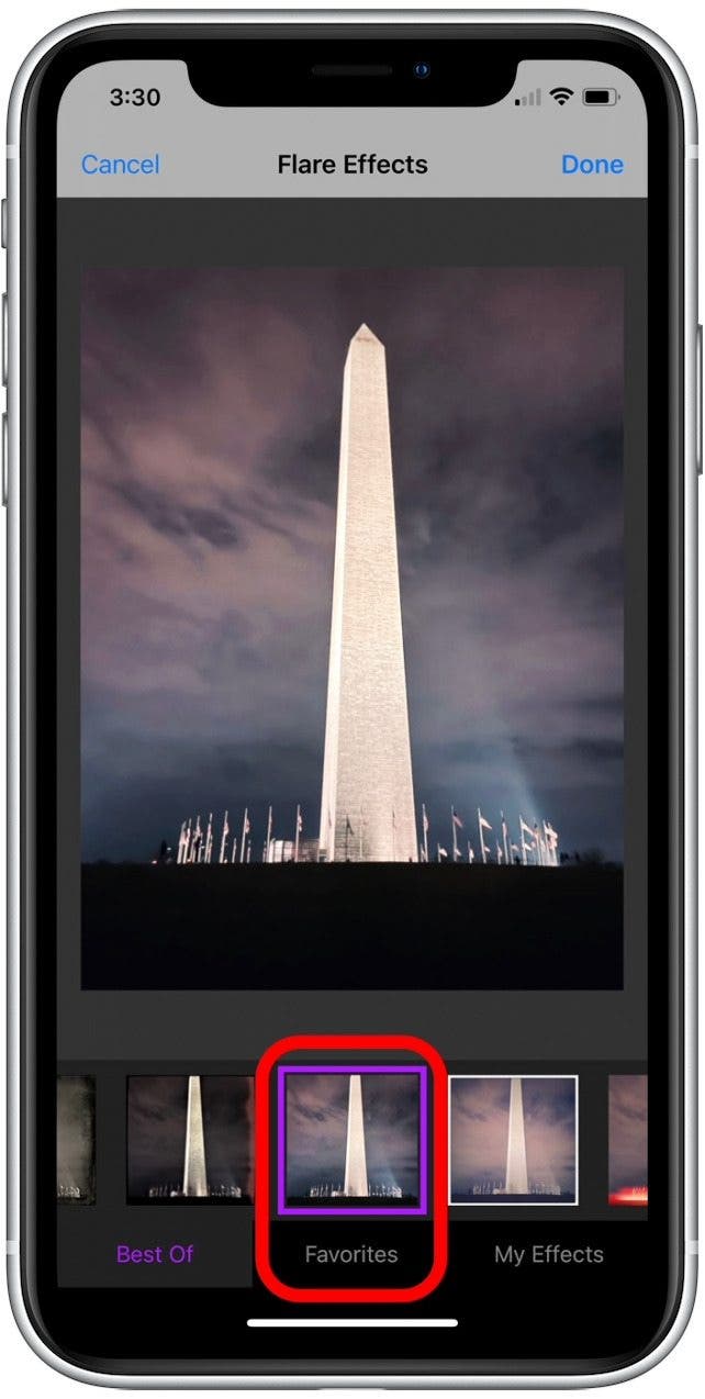 Appuyez sur un filtre pour l'appliquer à la photo.