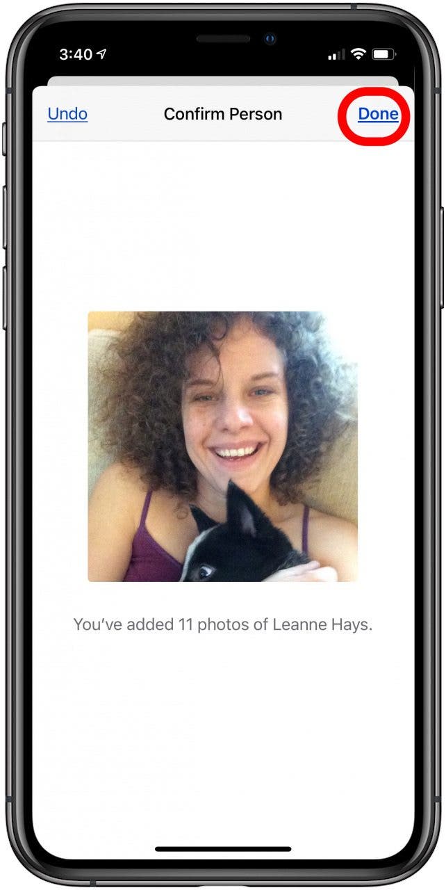 appuyez sur terminé lorsque vous avez terminé d'ajouter des photos à l'album des personnes