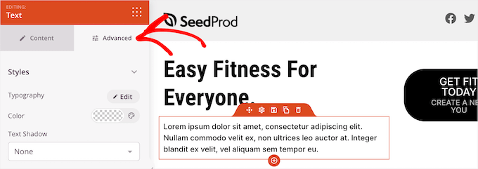 Cliquez sur l'onglet avancé dans le générateur SeedProd Cliquez sur l'onglet avancé dans le générateur SeedProd