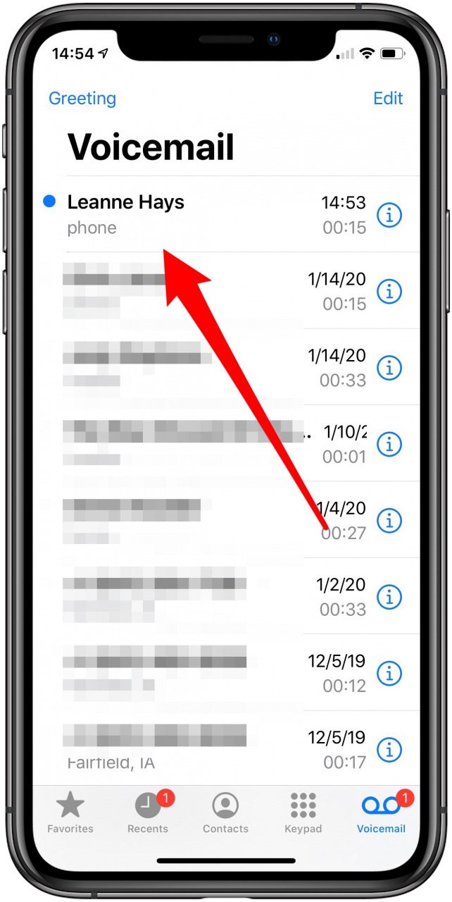 appuyez sur la messagerie vocale sur l'iphone