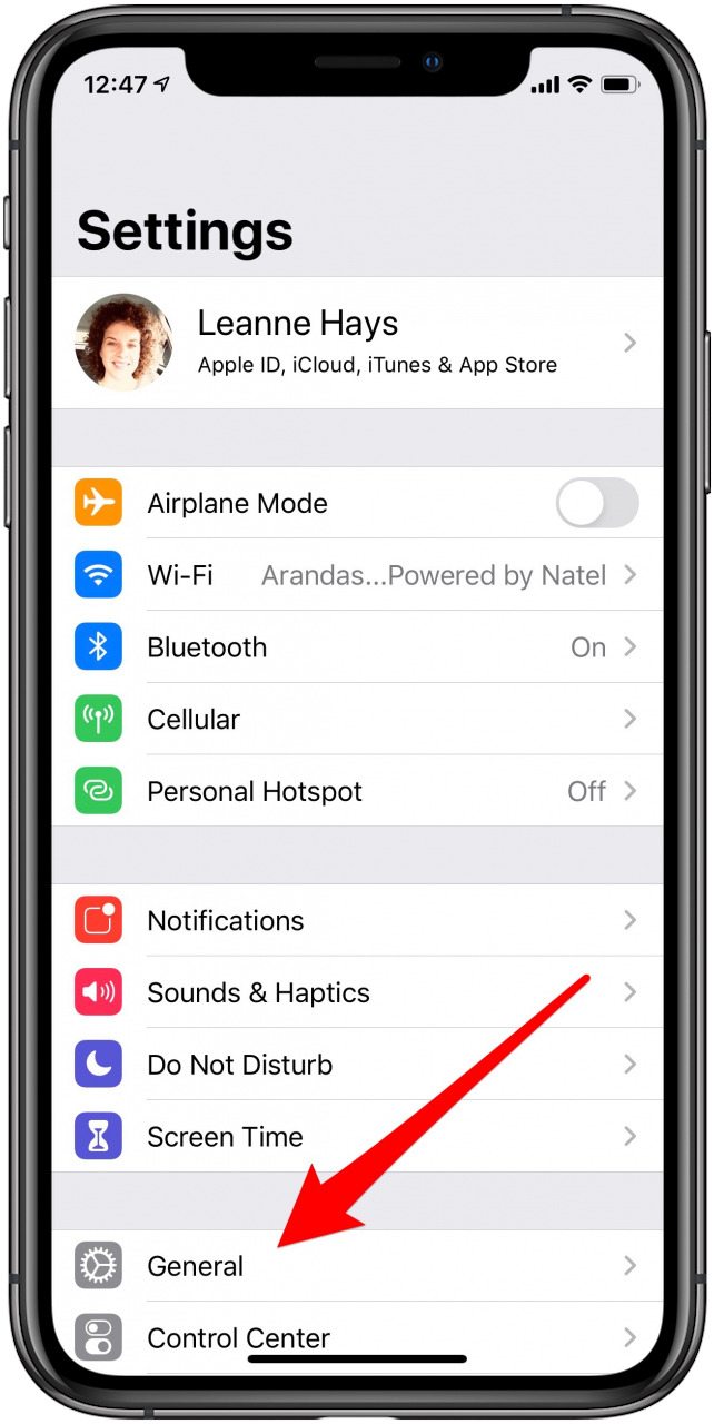 général de l'application des paramètres de l'iphone