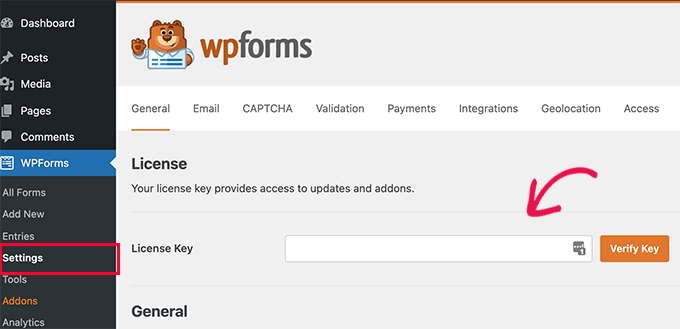 Clé de licence WPForms Clé de licence WPForms