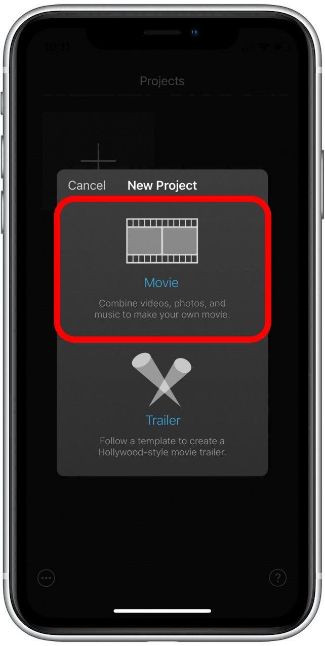 Appuyez pour sélectionner Film.