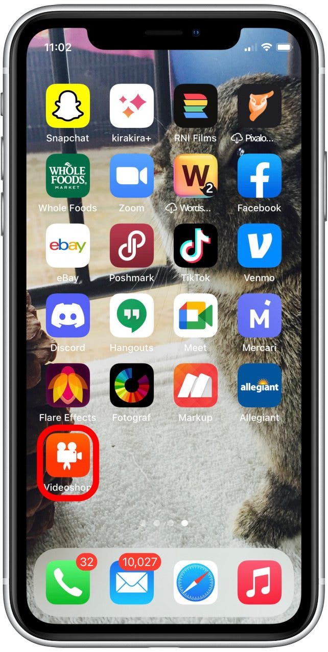 Sur l'écran d'accueil, appuyez sur pour ouvrir l'application Videoshop.
