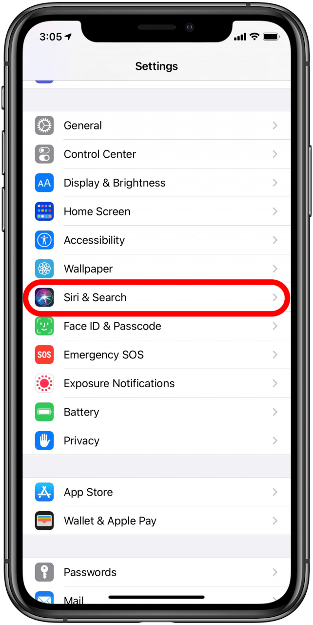 Appuyez sur Siri et rechercher