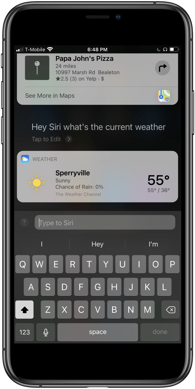 Balayez vers le bas sur l'écran Siri pour voir votre historique de recherche