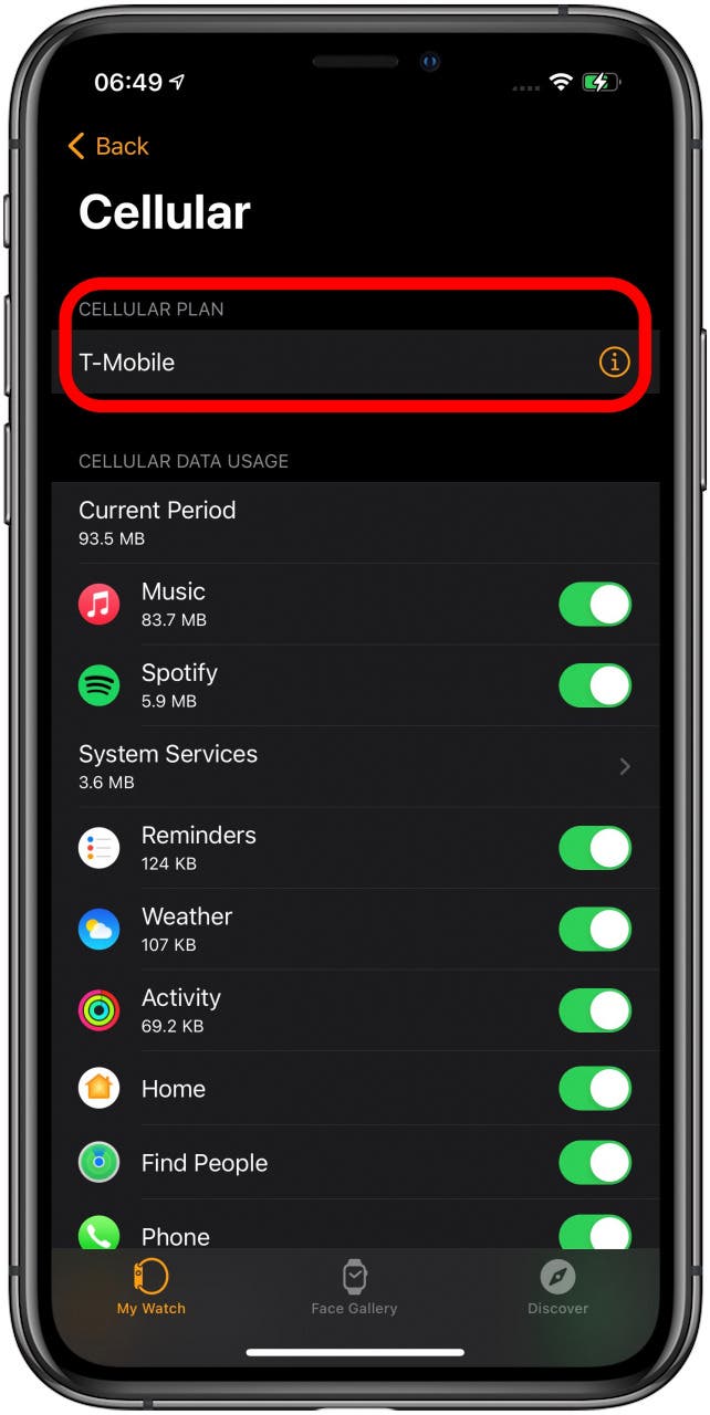 Sous Forfait cellulaire, vous verrez le nom de votre fournisseur.