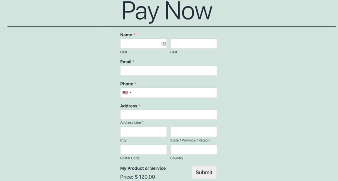 Aperçu du formulaire de paiement PayPal Aperçu du formulaire de paiement PayPal