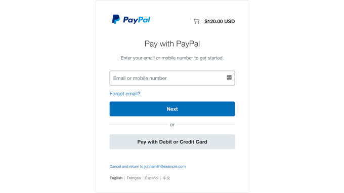 Écran Payer avec PayPal Écran Payer avec PayPal