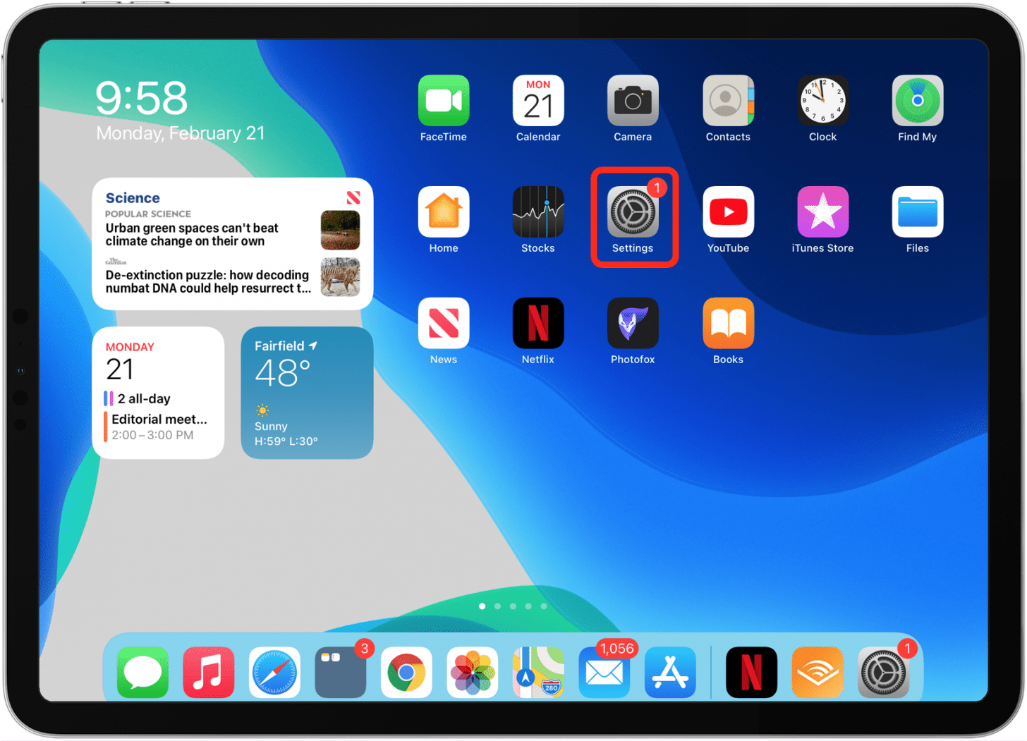 application de paramètres ipad