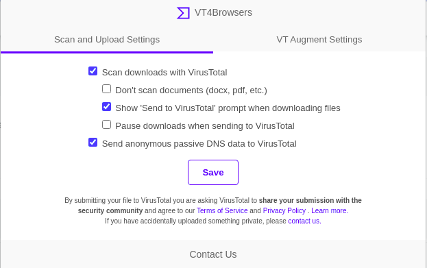 Paramètres de configuration de VT4Browsers