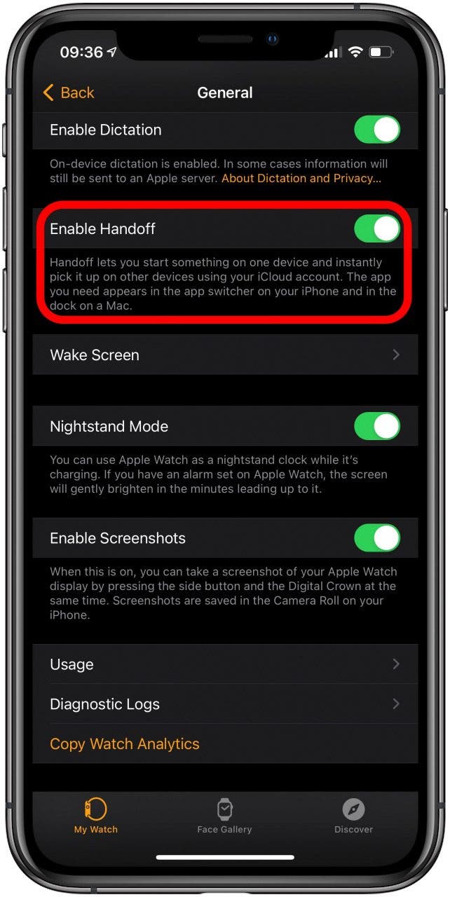Sélectionnez Handoff et activez Enable Handoff.