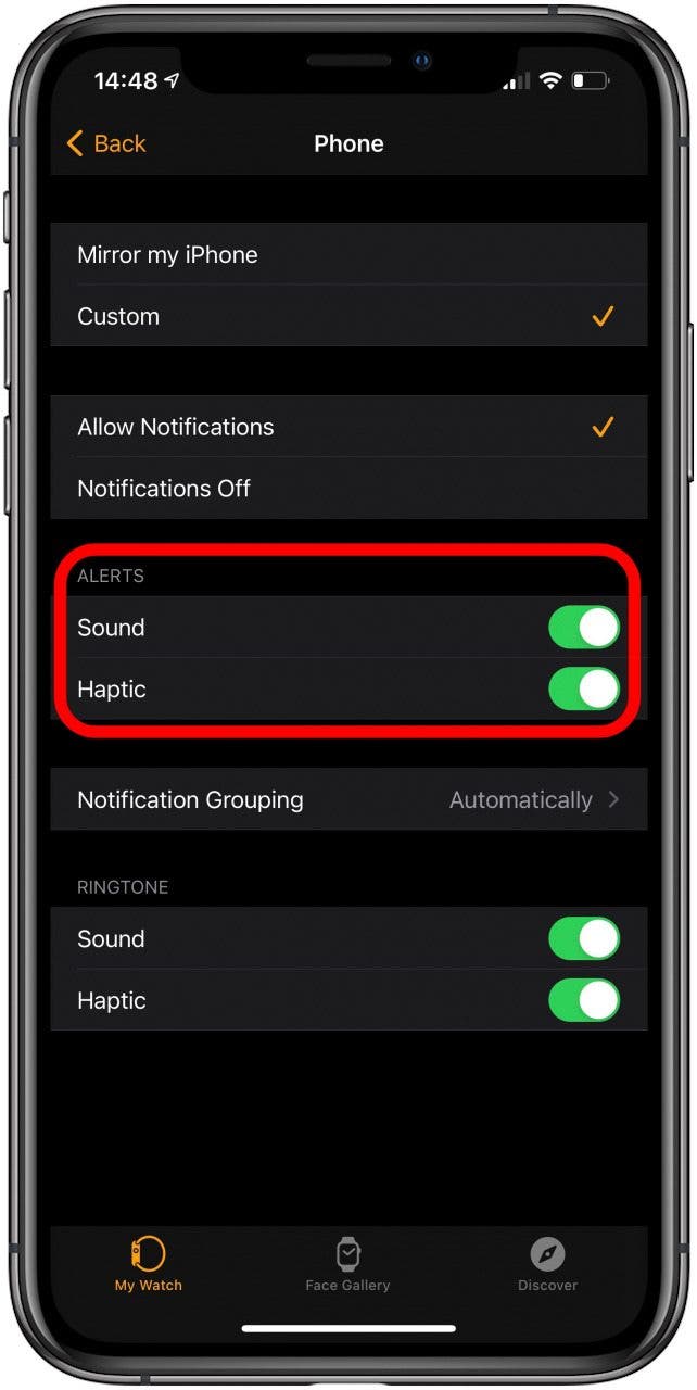 Sous Alertes, désactivez Son et Haptique.