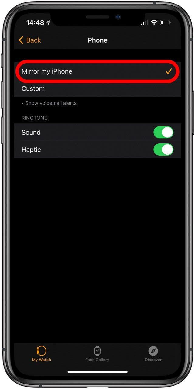 Assurez-vous que Mirror my iPhone est activé.