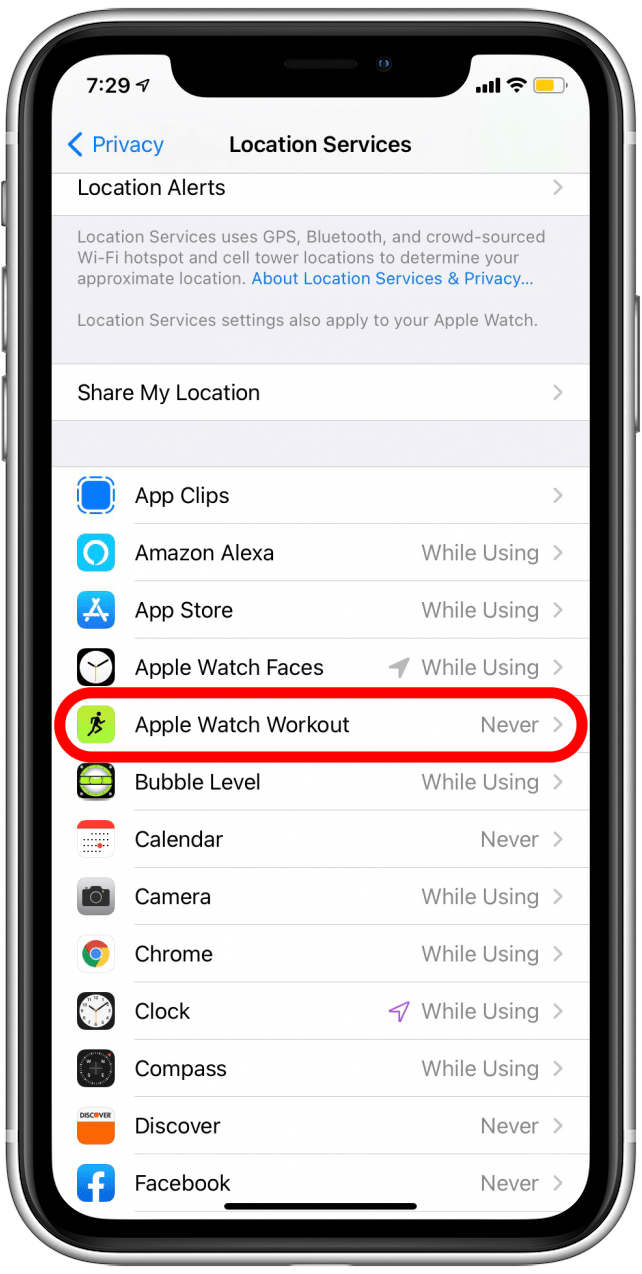 Faites défiler vers le bas et appuyez sur Apple Watch Workouts.