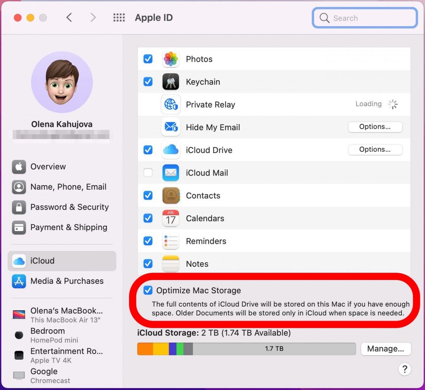 Sélectionnez Optimiser le stockage Mac - comment sauvegarder sur icloud