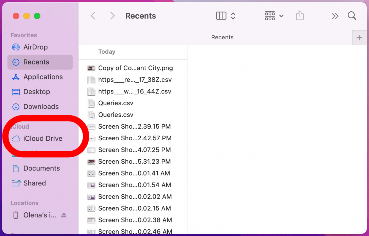 Cliquez sur votre dossier iCloud Drive - sauvegarde macbook pro sur icloud