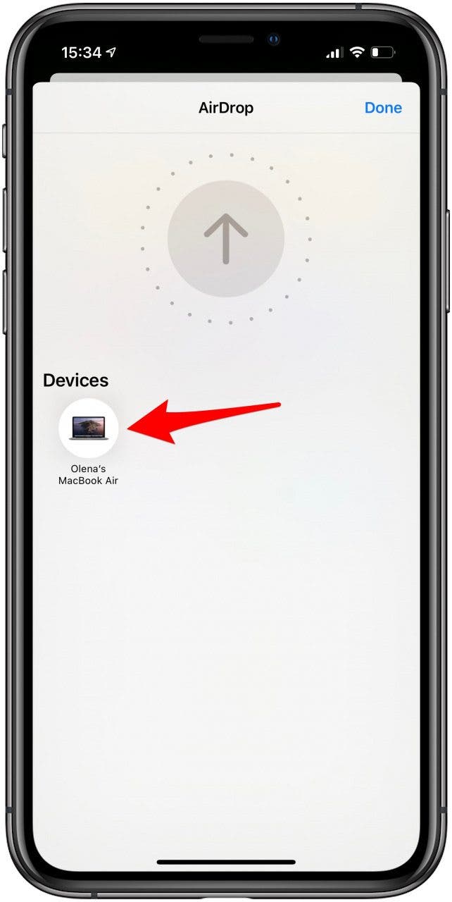 Appuyez sur l'appareil sur lequel vous souhaitez AirDrop