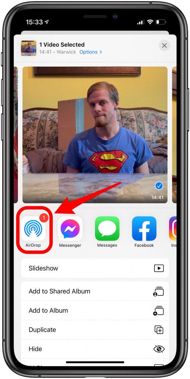 Sélectionnez AirDrop dans la feuille de partage.