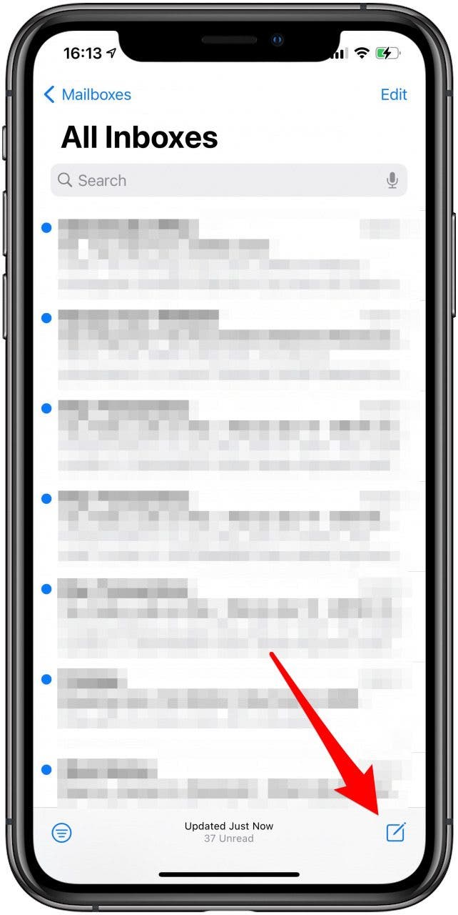 Appuyez sur Rédiger dans l'application Mail.