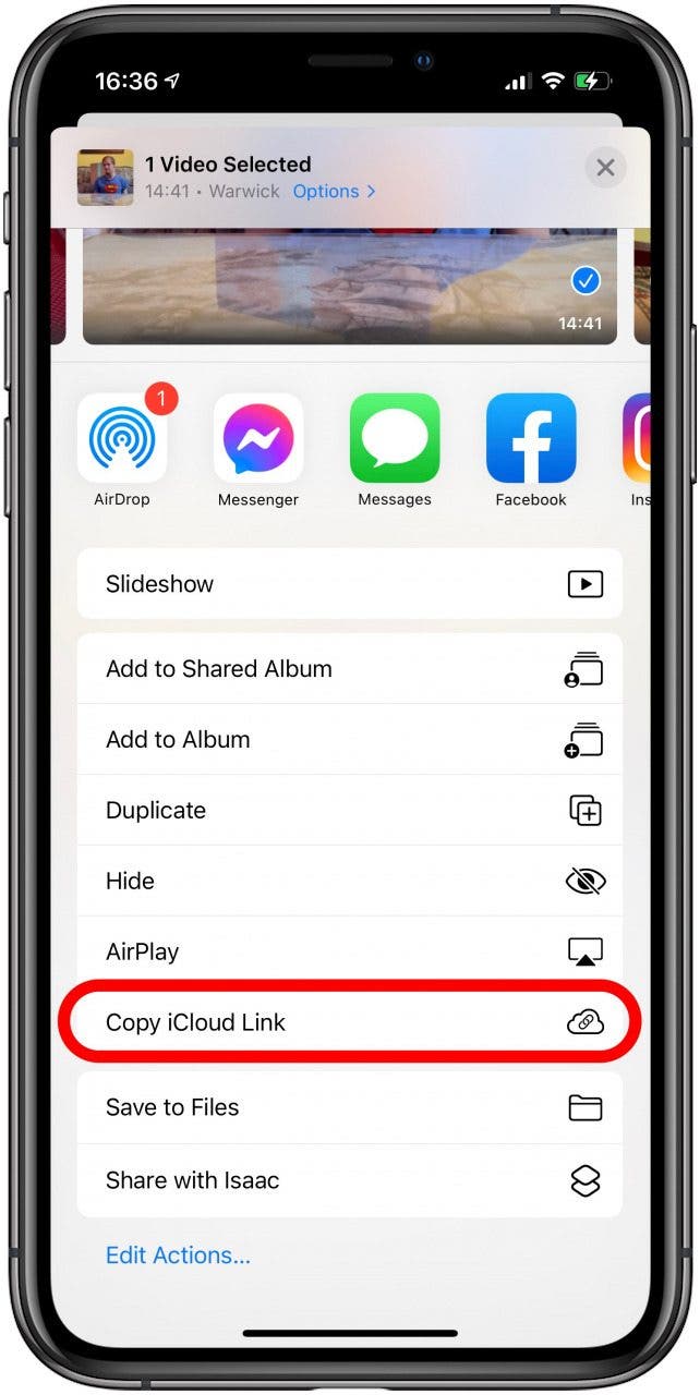 Appuyez sur Copier le lien iCloud dans la feuille de partage