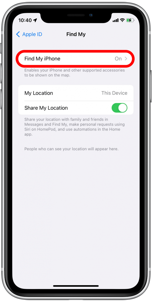 Appuyez sur Localiser mon iPhone