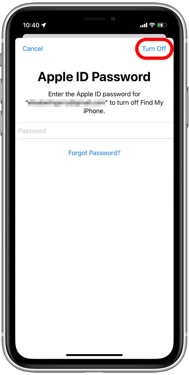 Entrez le mot de passe et appuyez sur Désactiver