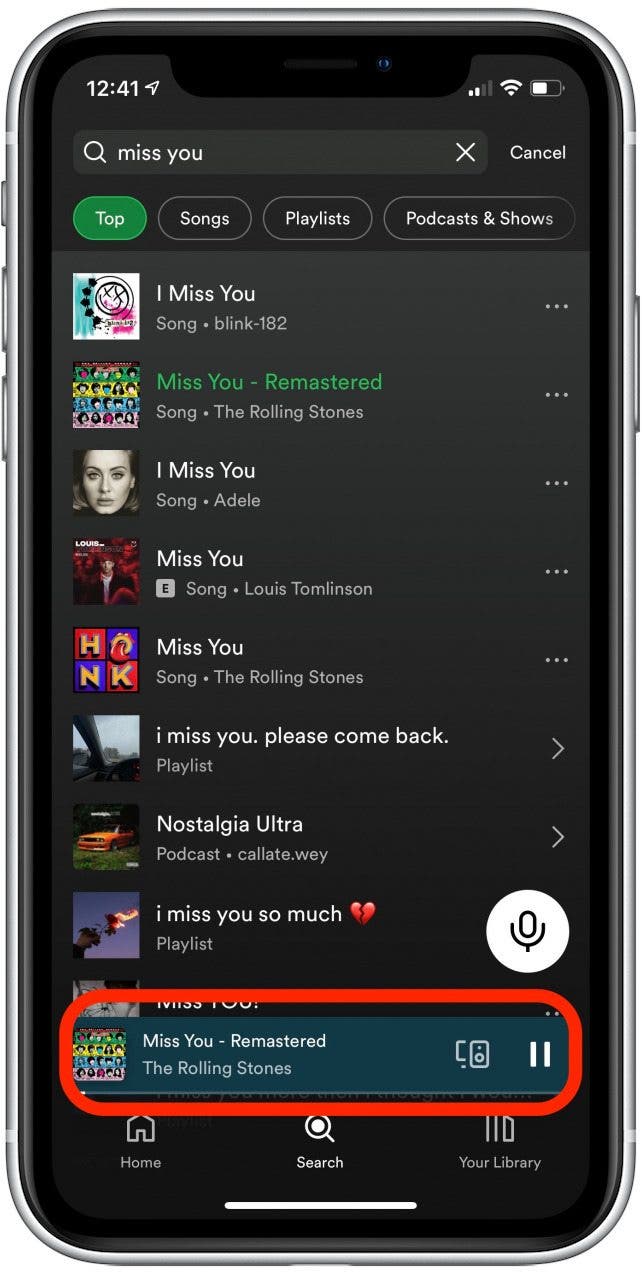 cliquez sur la barre de lecture en cours sur Spotify