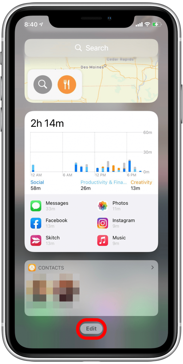 Faites défiler vers le bas et appuyez sur Modifier