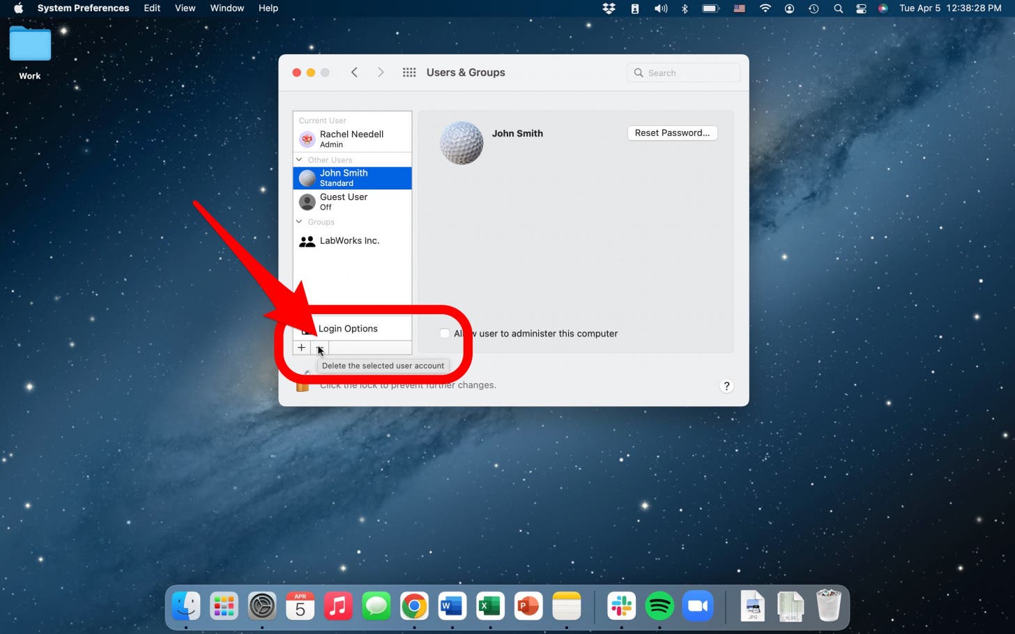 supprimer l'utilisateur mac