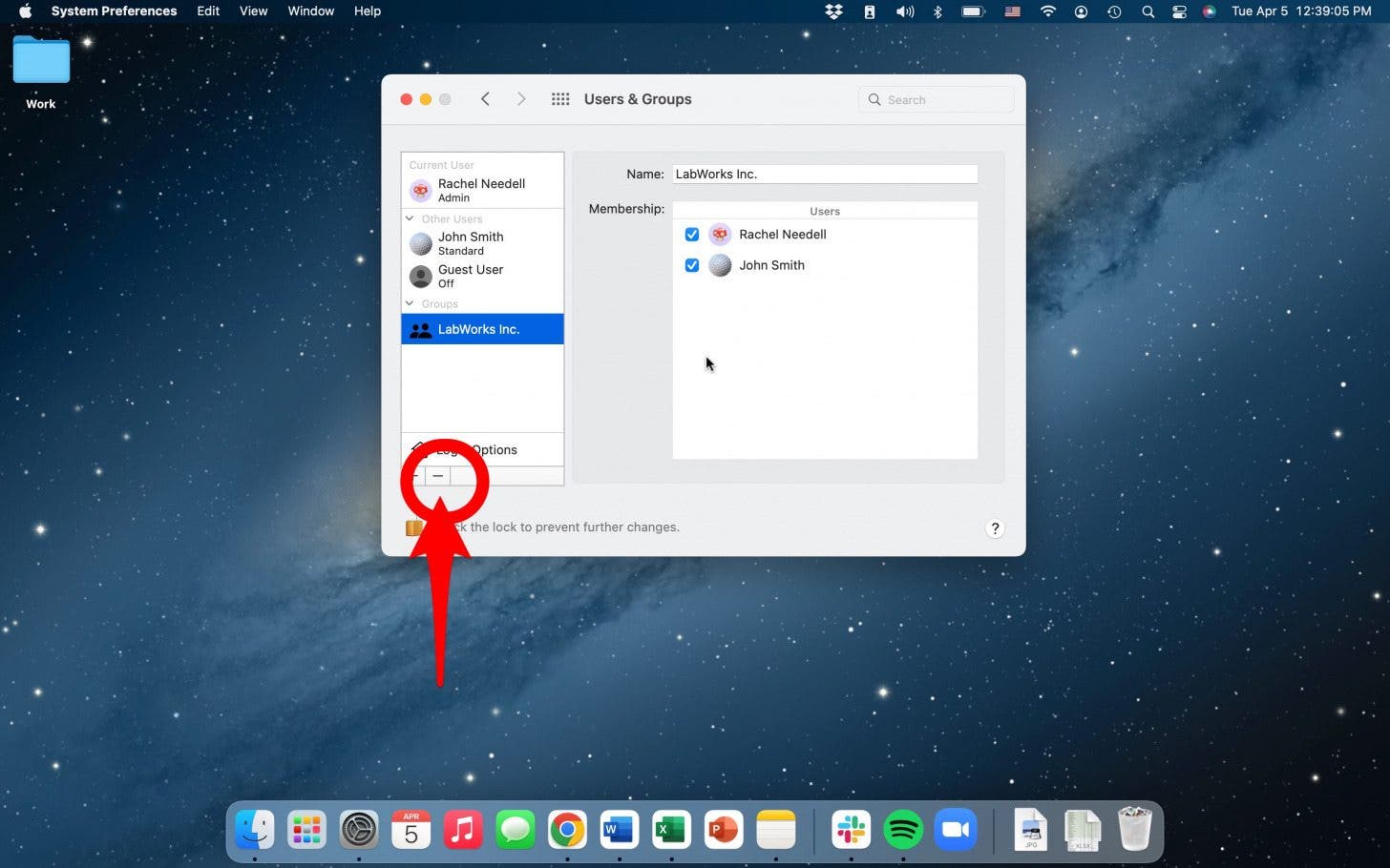 Supprimer un groupe sur un mac