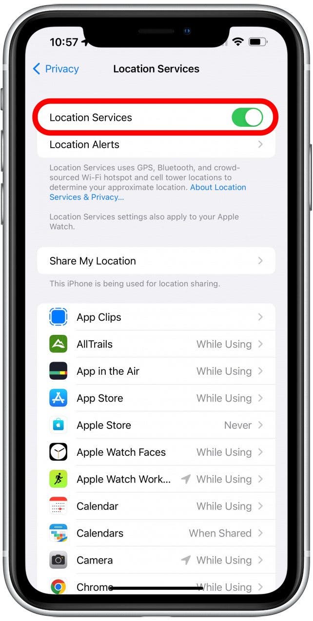 Activer les services de localisation - l'emplacement de l'iphone s'affiche mal